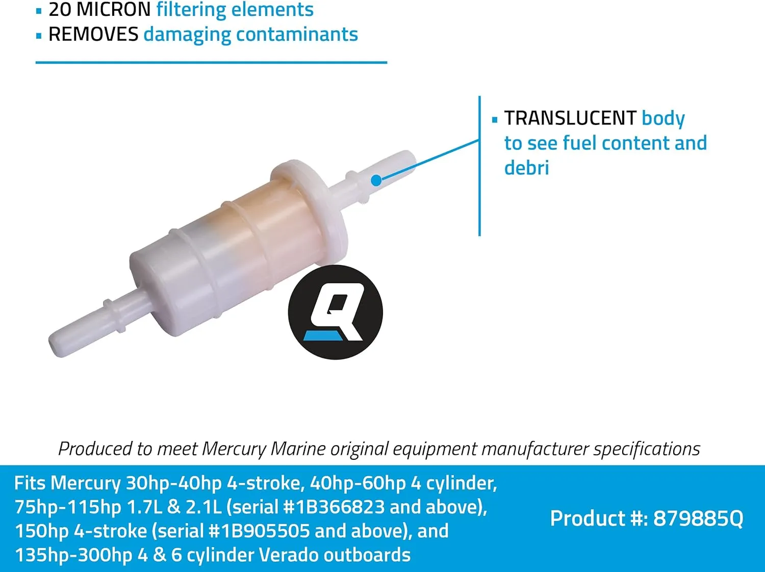 Quicksilver by Mercury Marine 879885Q Inline Fuel Filter for Mercury and Mariner Outboards