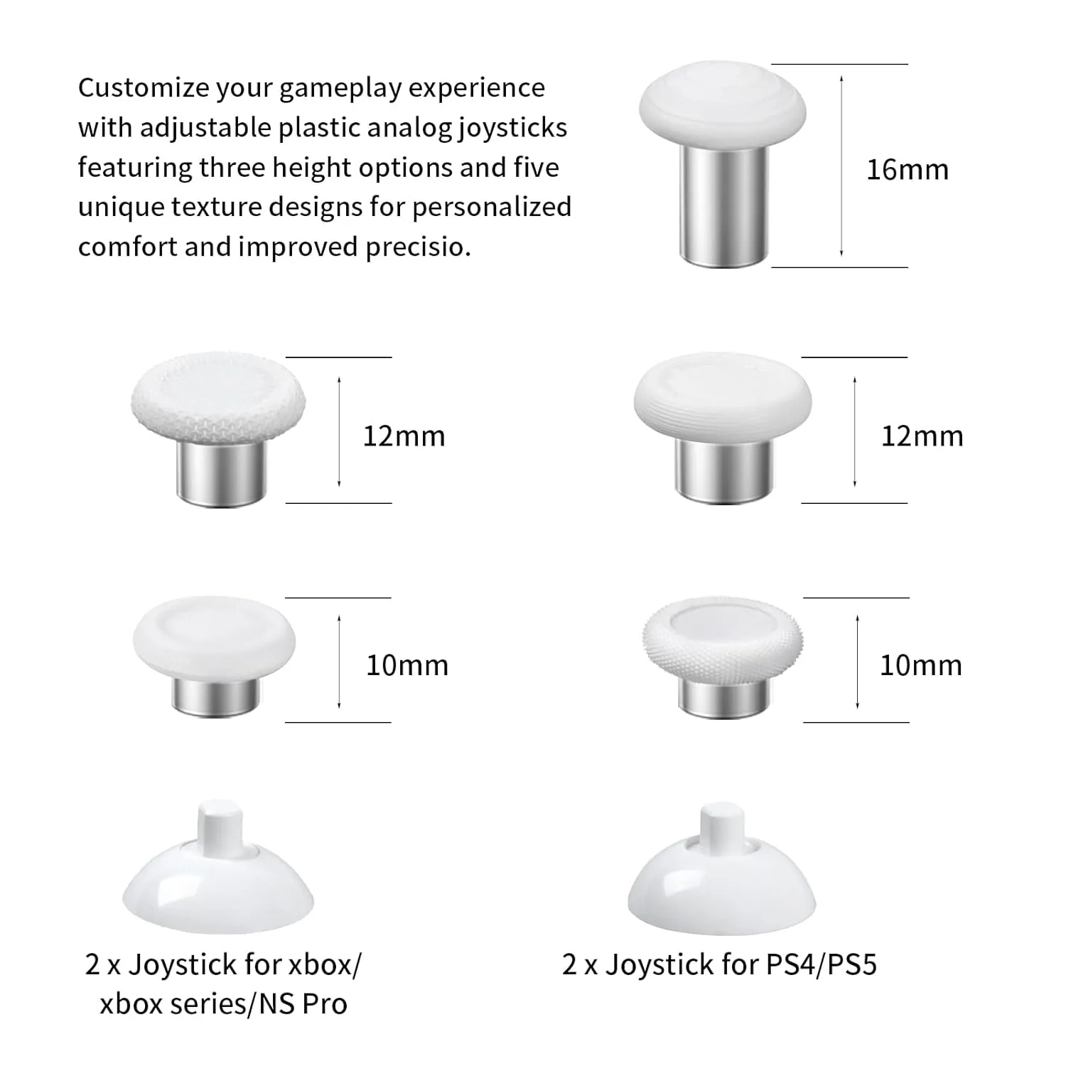 RALAN Replacement Interchangeable Thumbsticks Joysticks Repair Kit for Xbox One, Xbox Series X/S, PS4/PS5/Switch Pro Controllers, 3 Height Plastic Base, 5 Grip Designs