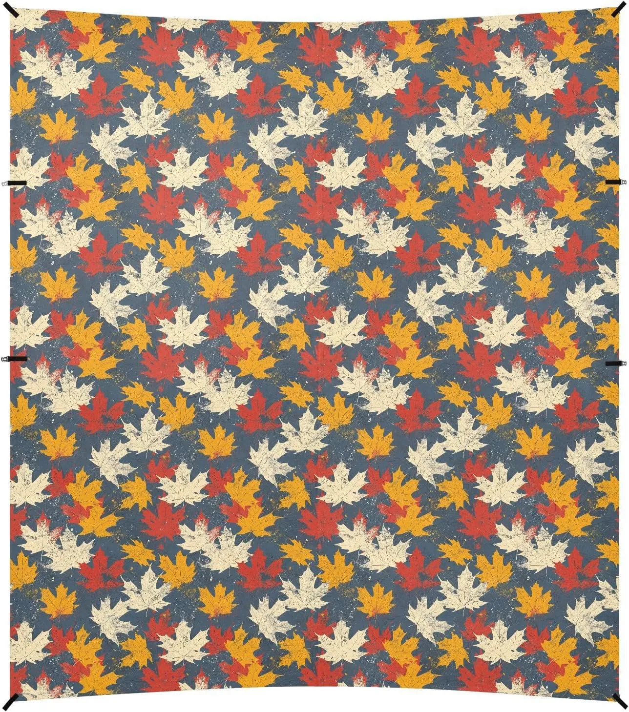 Retro Colorful Maple Leaves Foldable Beach Canopy UPF50 Water-Resistant Sun Shade with Sand Shovel for Family Travel