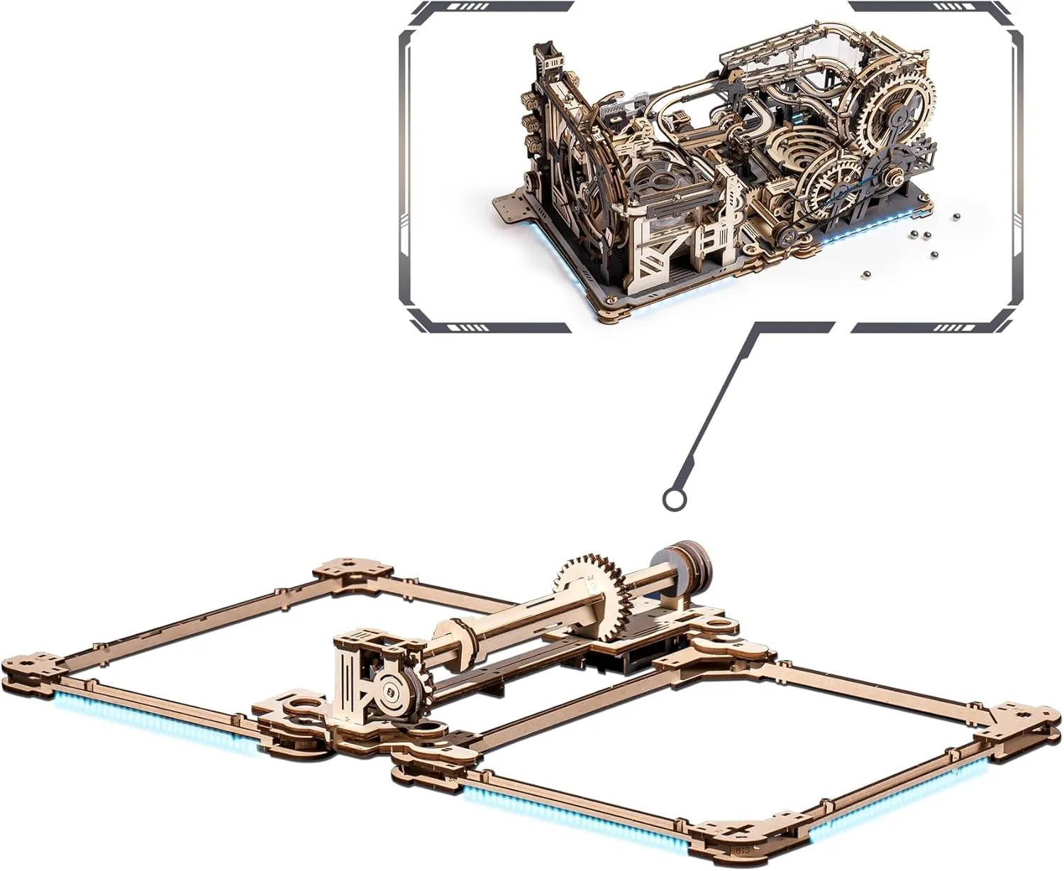 ROBOTIME 3D Wooden Puzzles for Adults Marble Run Link Pack LG01 - Marble Spaceport LGC01   Marble Night City LGA01 Connector Kit