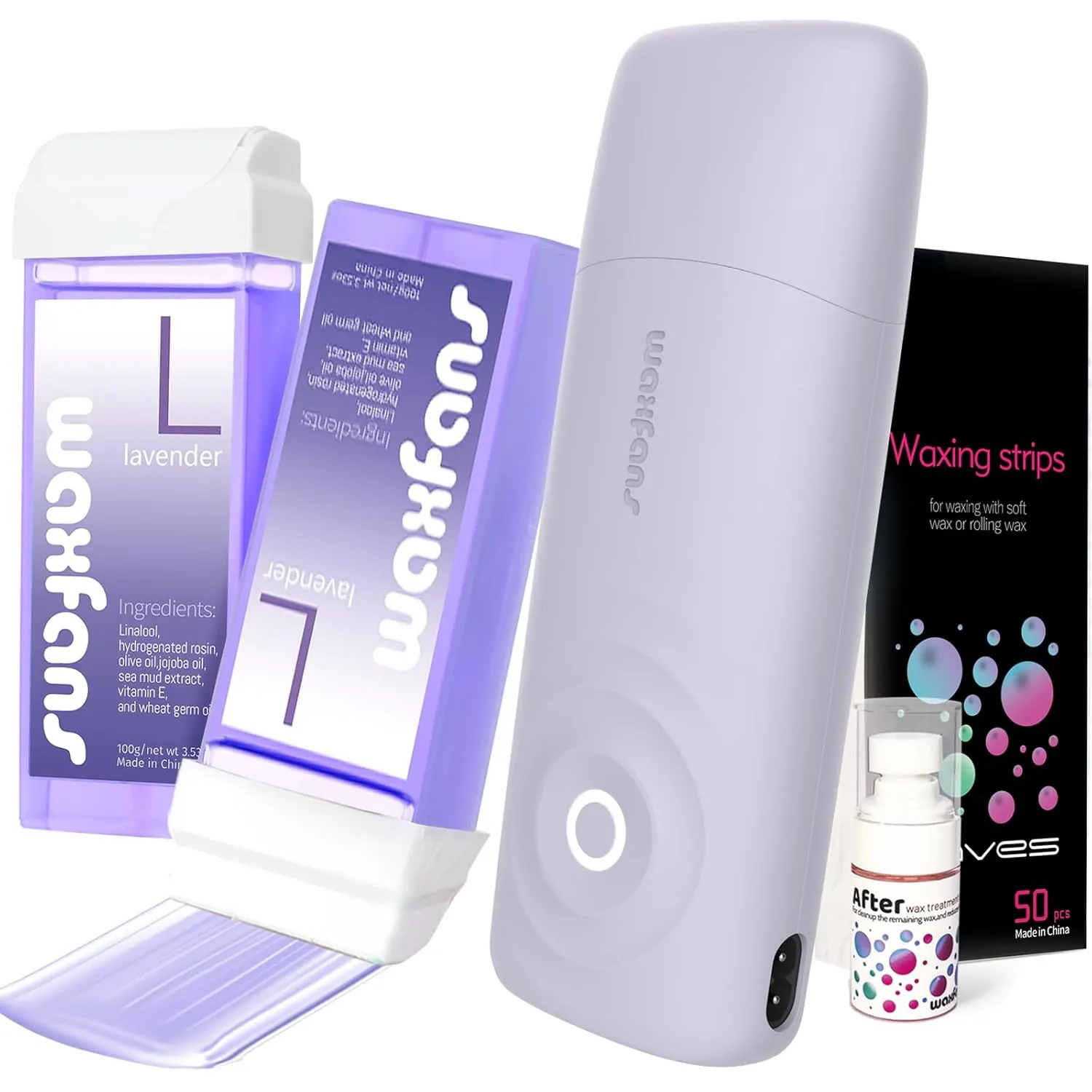 Roll on Wax Kit, Smart Wax Roller Kit with Automatic Cooling System, No Burns, Safe and Easy Waxing Kit for Women and Man at Home, 2 Wax Cartridges & 50 Wax Strips Included