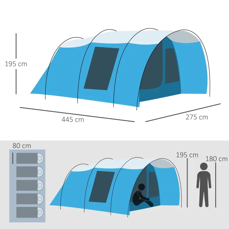 Rootz 5-Man Two-Room Tent - Camping Tent - Outdoor Shelter - Waterproof 2000mm - 445cm x 275cm x 195cm
