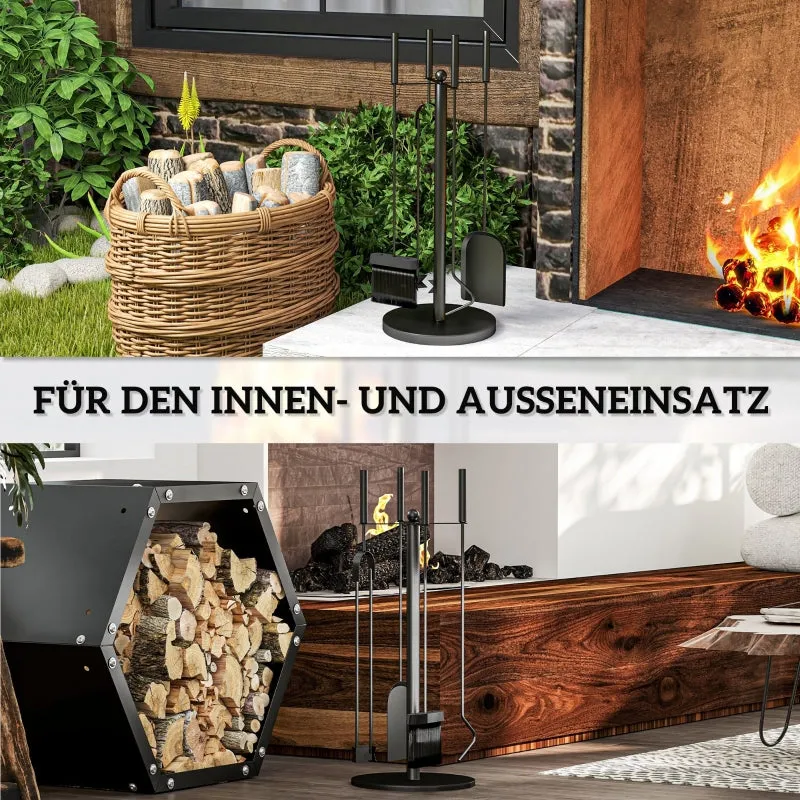 Rootz 5 Piece Fireplace Tool Set - Hearth Set - Cutlery Set - Metal Construction - Elegant Black Finish - Compact Design - Ø25cm x 54cm