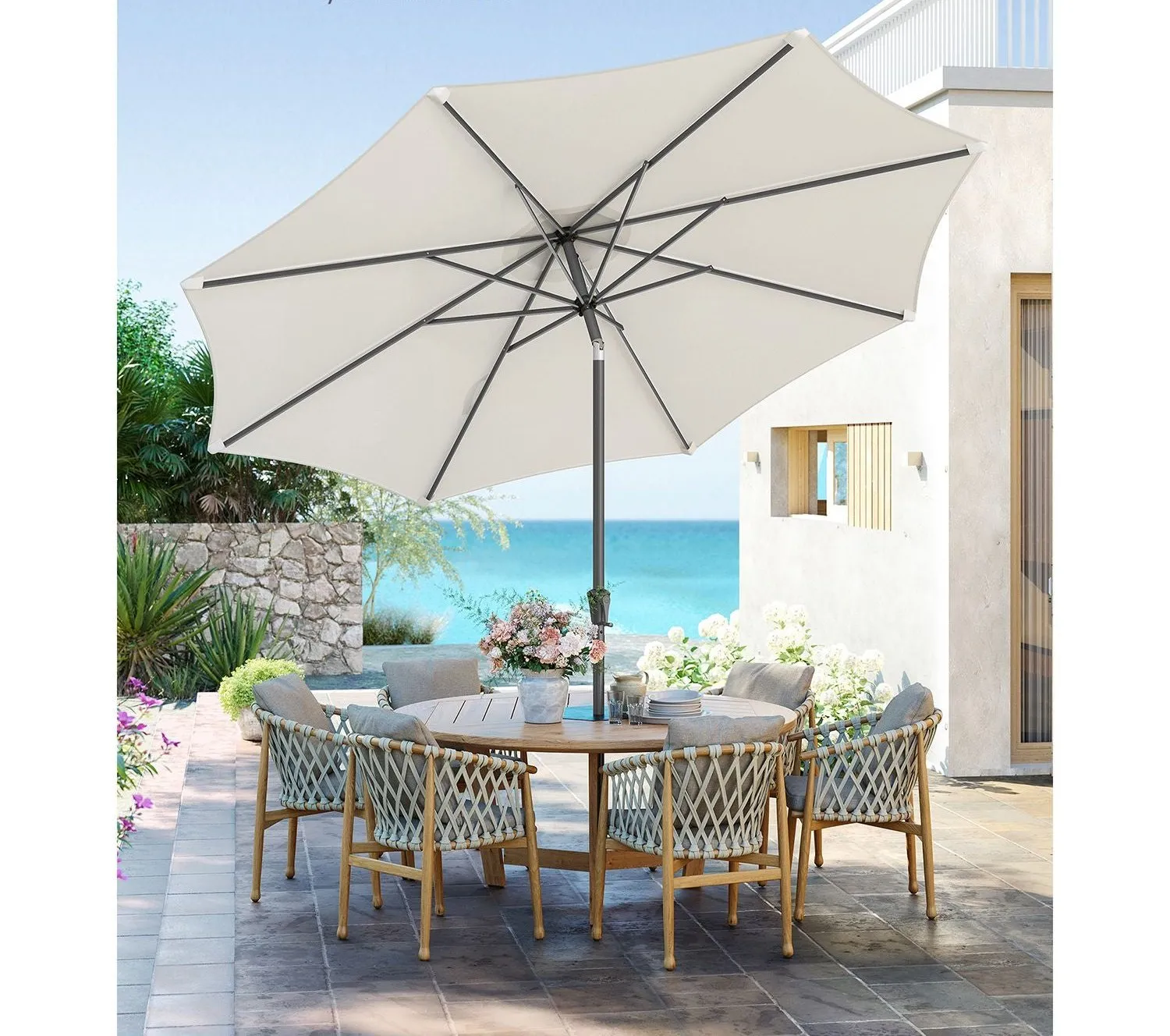 Rootz Brown Parasol - Patio Umbrella - Sun Shade - Adjustable 30° Tilt - 340cm Curve - 327.5cm Dia. - 246cm Height
