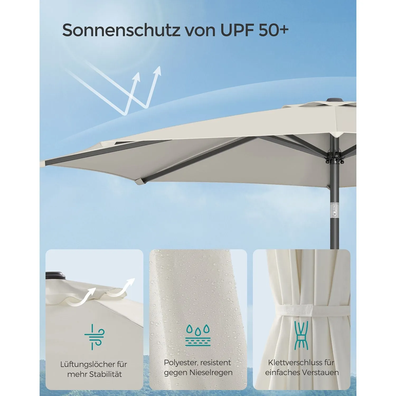 Rootz Brown Parasol - Patio Umbrella - Sun Shade - Adjustable 30° Tilt - 340cm Curve - 327.5cm Dia. - 246cm Height