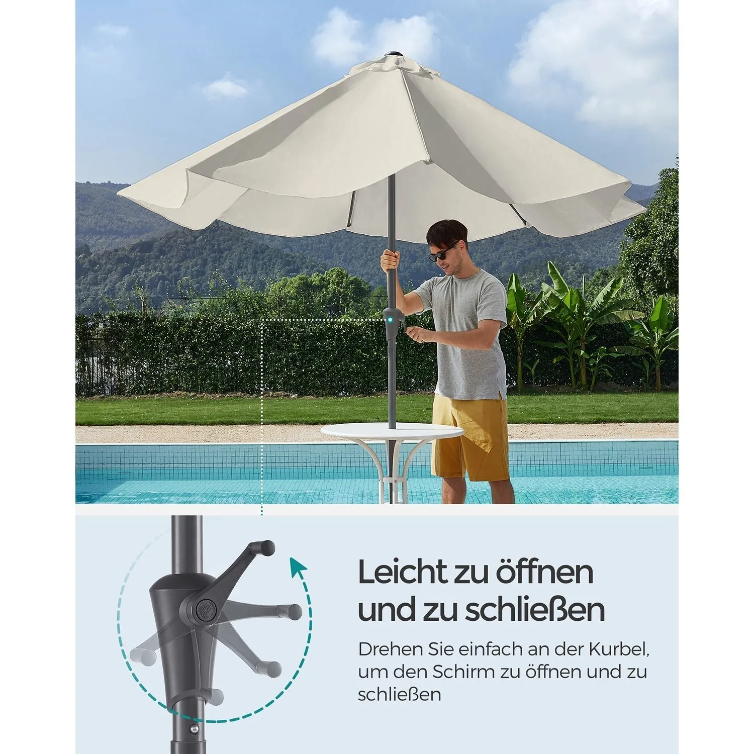 Rootz Brown Parasol - Patio Umbrella - Sun Shade - Adjustable 30° Tilt - 340cm Curve - 327.5cm Dia. - 246cm Height
