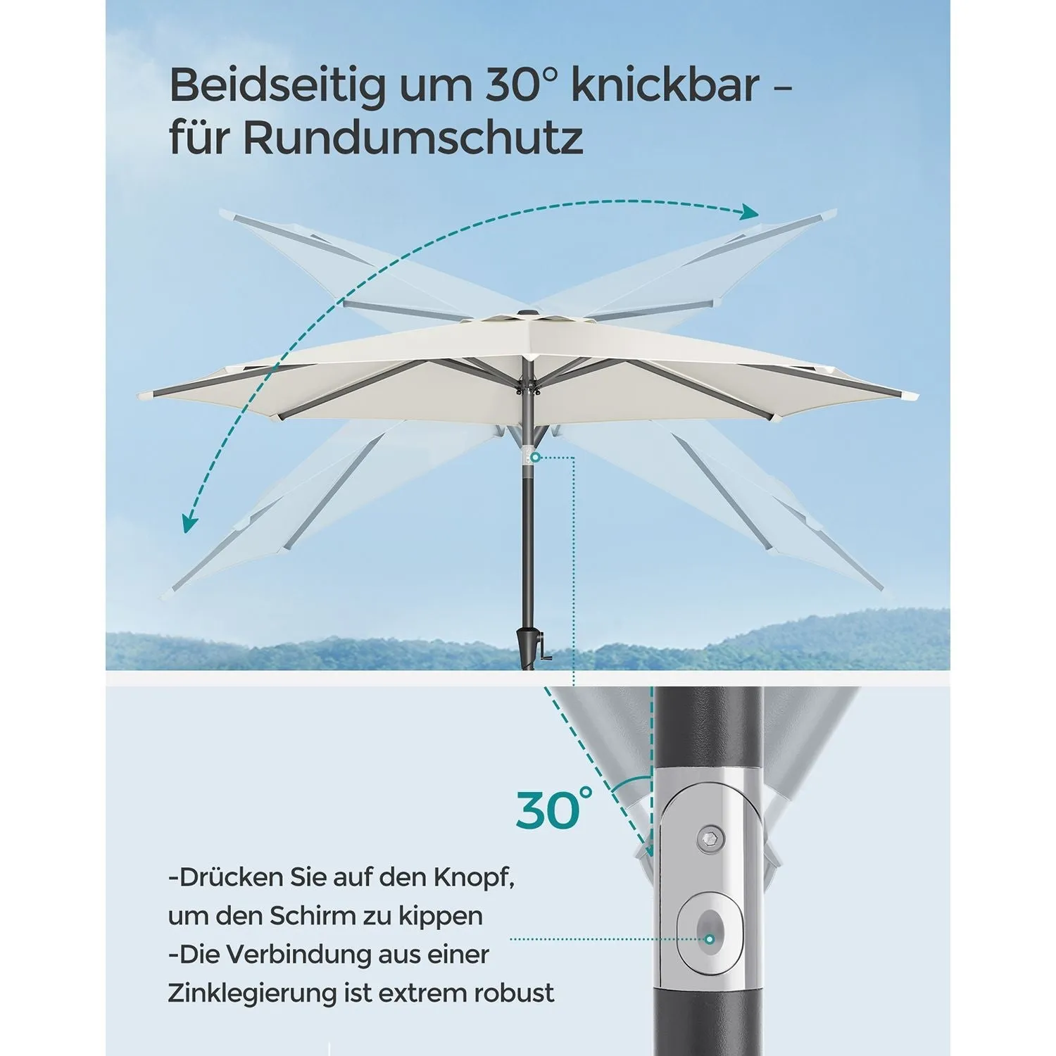 Rootz Brown Parasol - Patio Umbrella - Sun Shade - Adjustable 30° Tilt - 340cm Curve - 327.5cm Dia. - 246cm Height