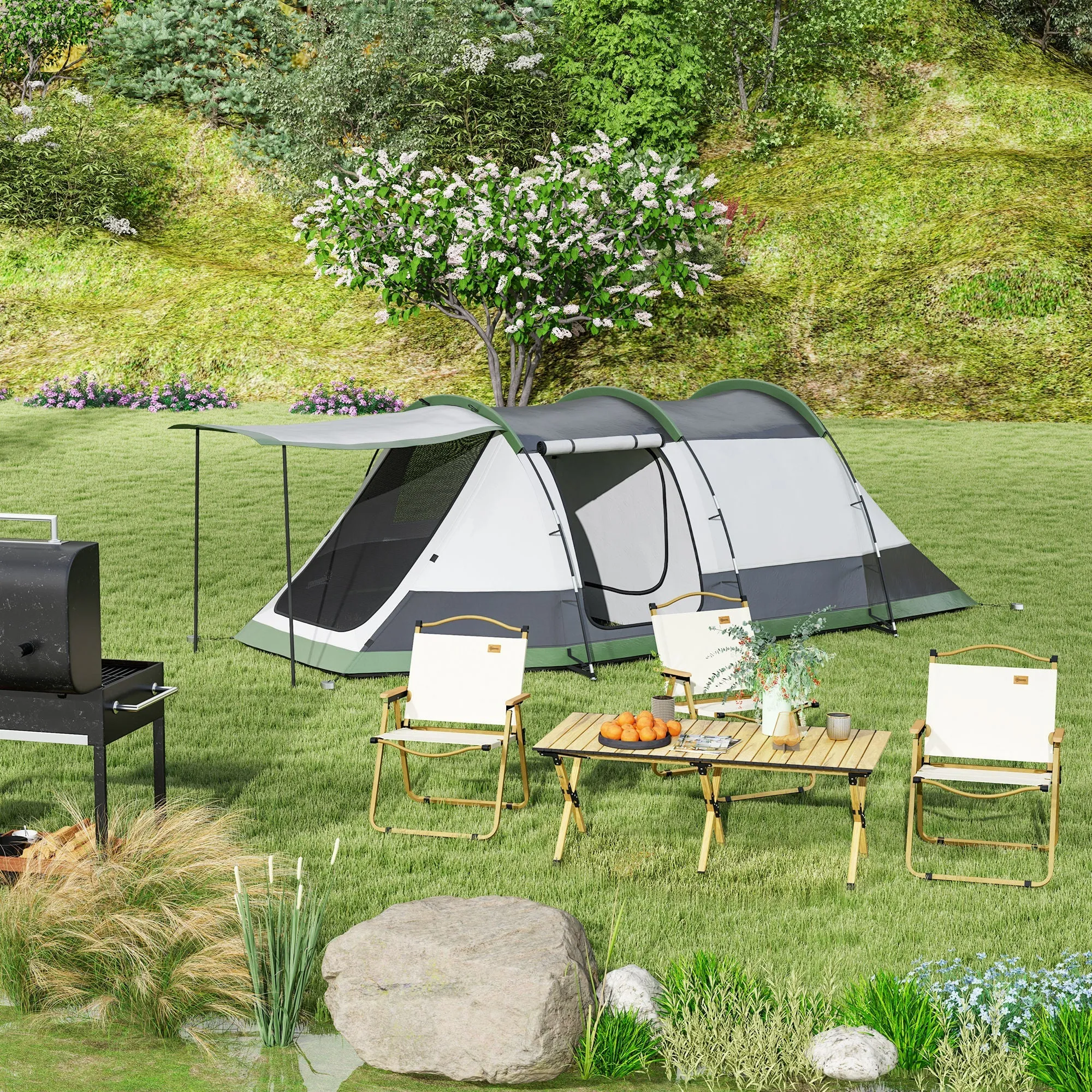 Rootz Family Camping Tent - Waterproof Tent - Tunnel Tent - Easy Setup - 370cm x 230cm x 130cm