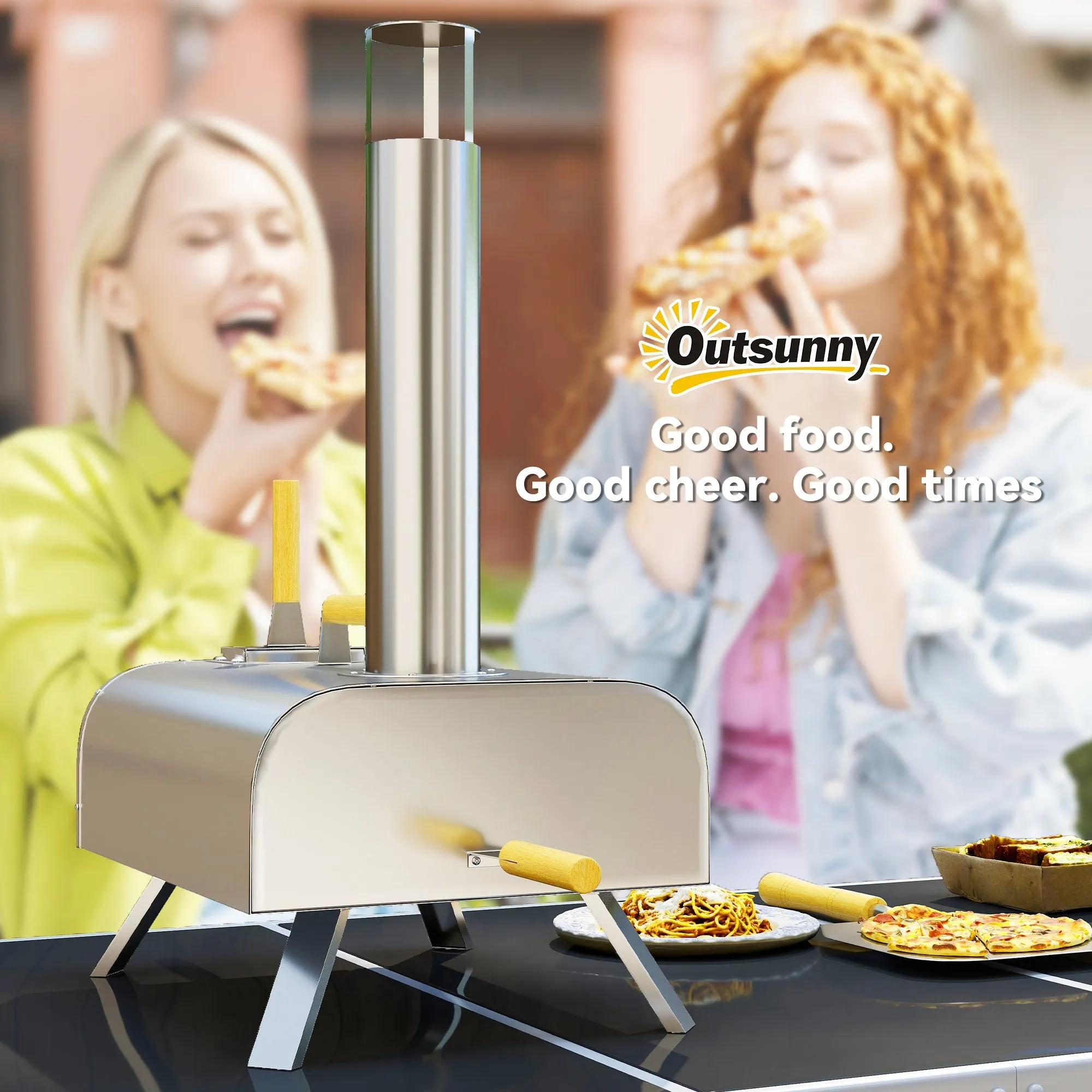 Rootz Outdoor Pizza Oven - Portable & Foldable - Stainless Steel - Enjoy Real Wood-Fired Pizza - 79x36x75cm with Pizza Stone & Shovel