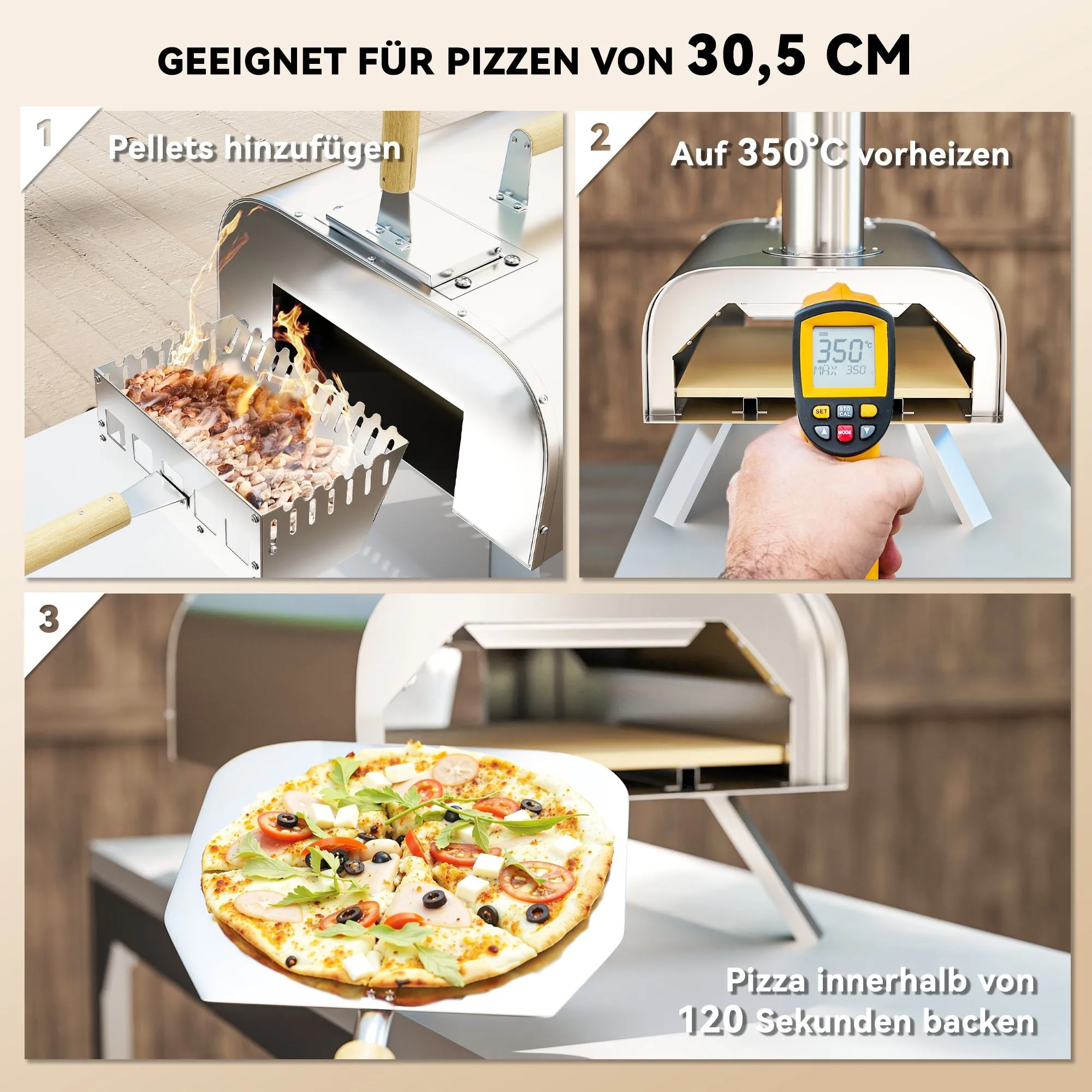 Rootz Outdoor Pizza Oven - Portable & Foldable - Stainless Steel - Enjoy Real Wood-Fired Pizza - 79x36x75cm with Pizza Stone & Shovel