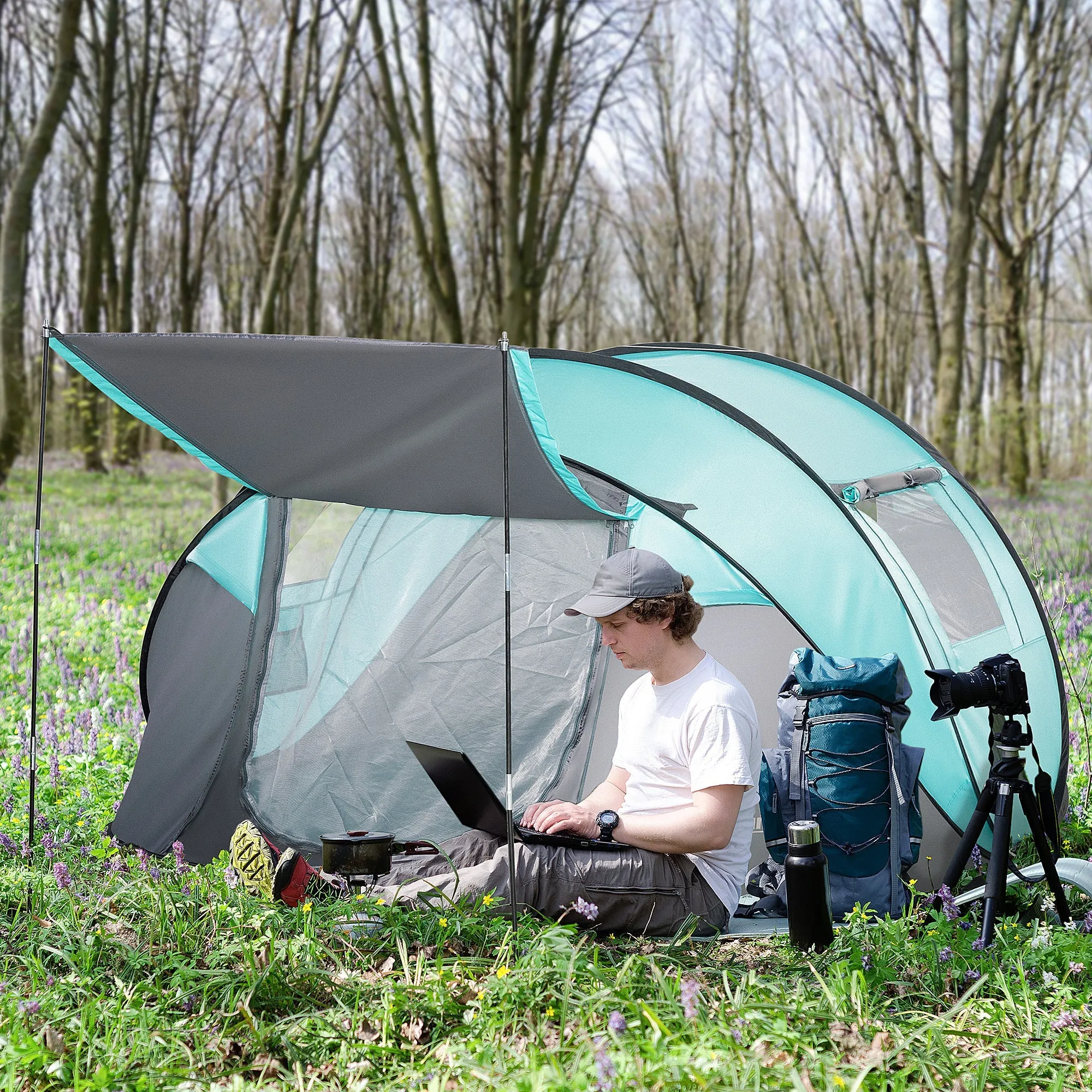 Rootz Pop-up Camping Tent - Waterproof Tent - 4 Person Tent - Light & Ventilated - 286x209x122cm