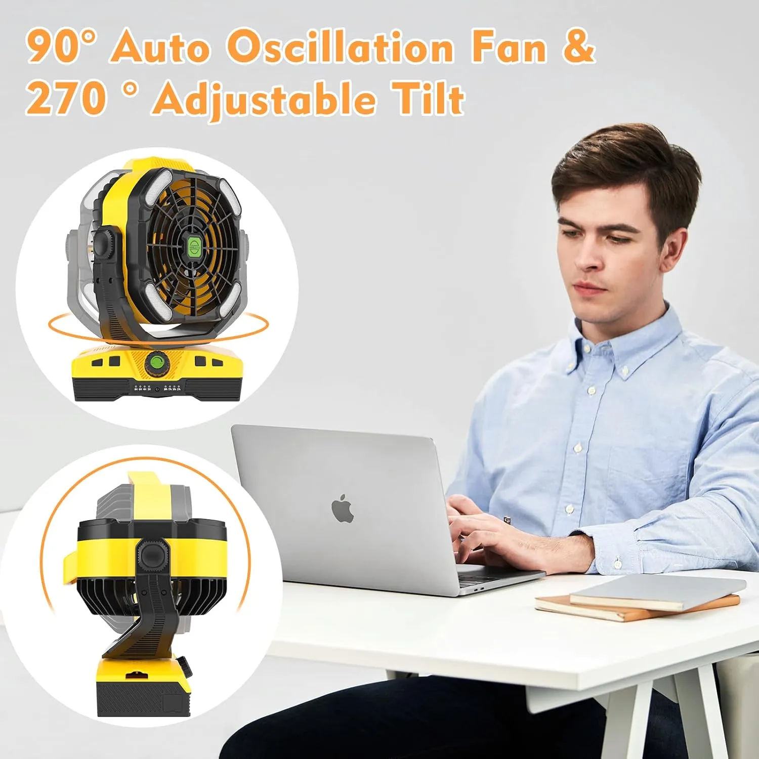 RUNTOP 20000mAh Oscillation Camping Fan, Remote Control Rechargeable Battery Operated Outdoor Tent Fan w/Hanging Hook, Portable Personal USB Desk Fan for Camping, Jobsite Tent Travel Beach Bedroom