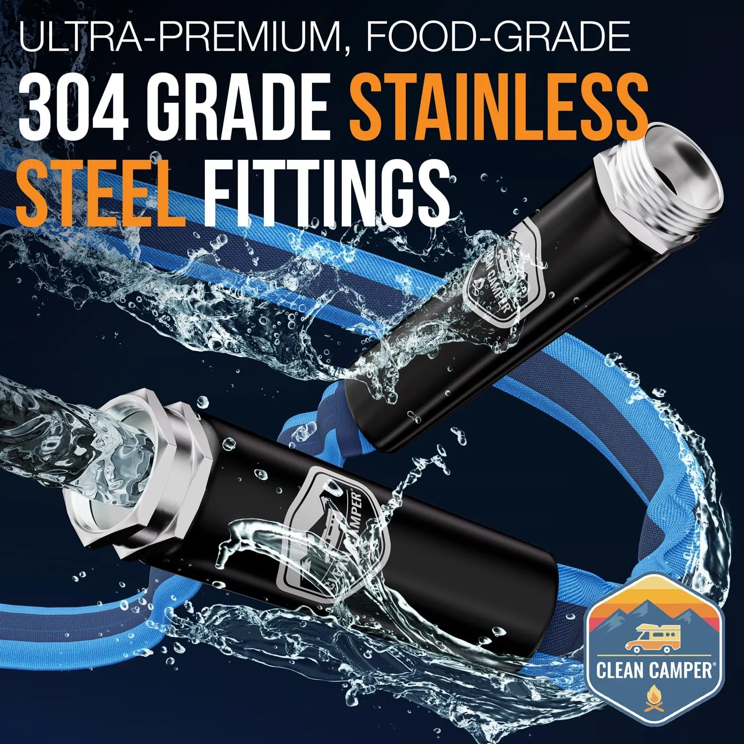 RV Fresh Water Drinking Hose 35' by Clean Camper- Kink Free Design | Non Leaching | Non Toxic | Stainless Steel Fittings | Durable Camping RV Hose