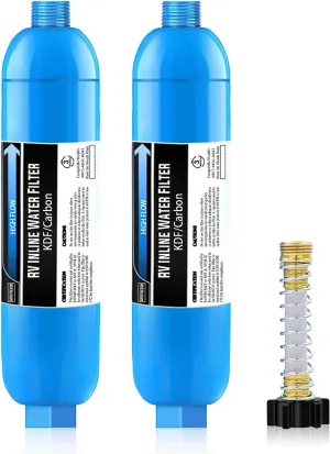 RV Inline Marine Water Filter, Reduces Chlorine, Bad Taste, Odor for RVs,NSF Certified with Flexible Hose Protector,Pack of 2