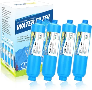 RV Inline Water Filter, NSF Certified, 20 Microns Camper Water Filter, Reduces Bad Taste, Odors, Chlorine, Sands, Ideal for RV, Garden, Pets and Marine, 4 Pack