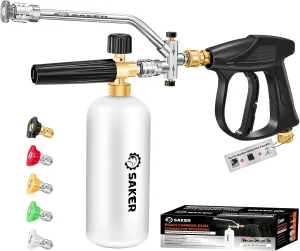 Saker Foam Cannon Dual Connector Accessory for Pressure Washer Kit,with Foam Cannon Dual Connector,Pressure Washer Gun for Car Washing and Cleaning,5 Power Washer Sprayer Nozzles