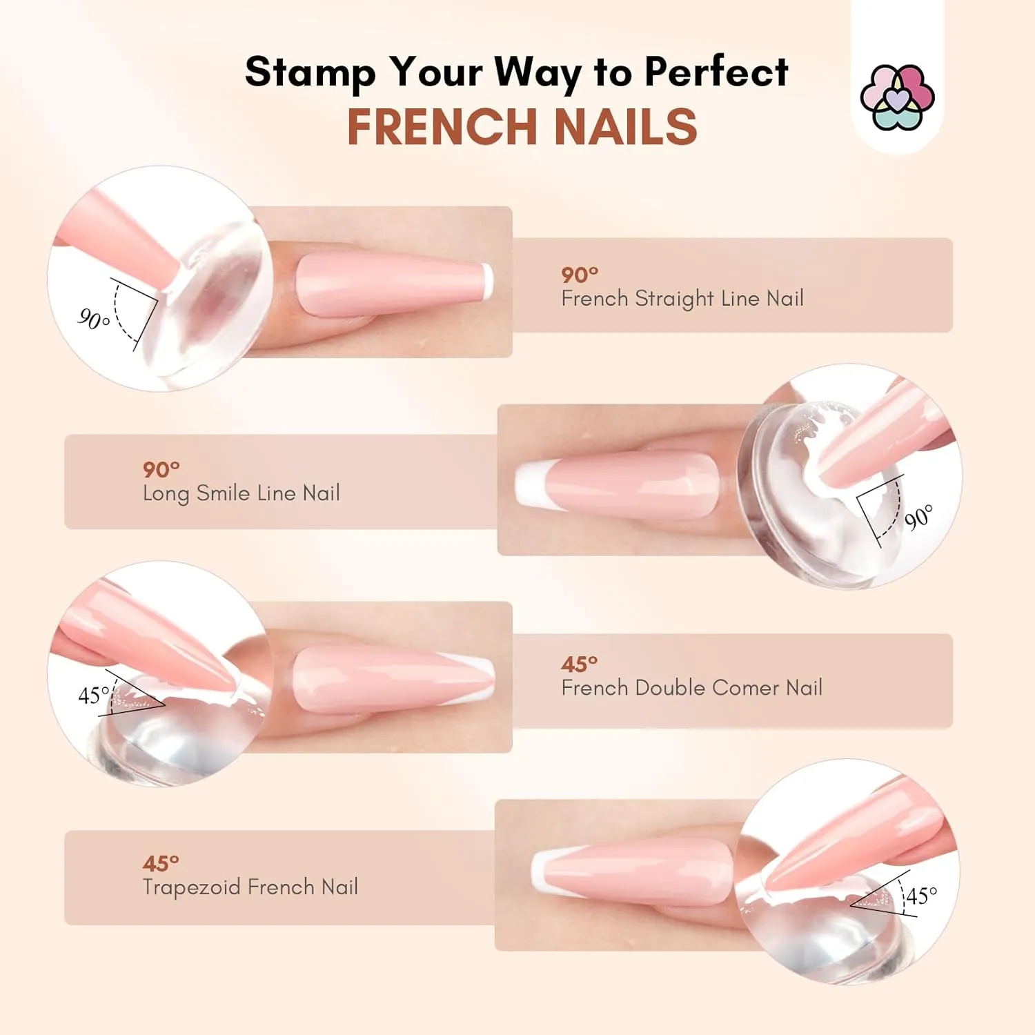 Saviland French Tip Nail Stamp: 10Pcs Nail Stamper Kit with 2 Nails Stamping Polish Gel, Peel off Latex Tape and 2 Replacement French Tip Nails Tool Heads for Frenchs Manicure Kit Home DIY