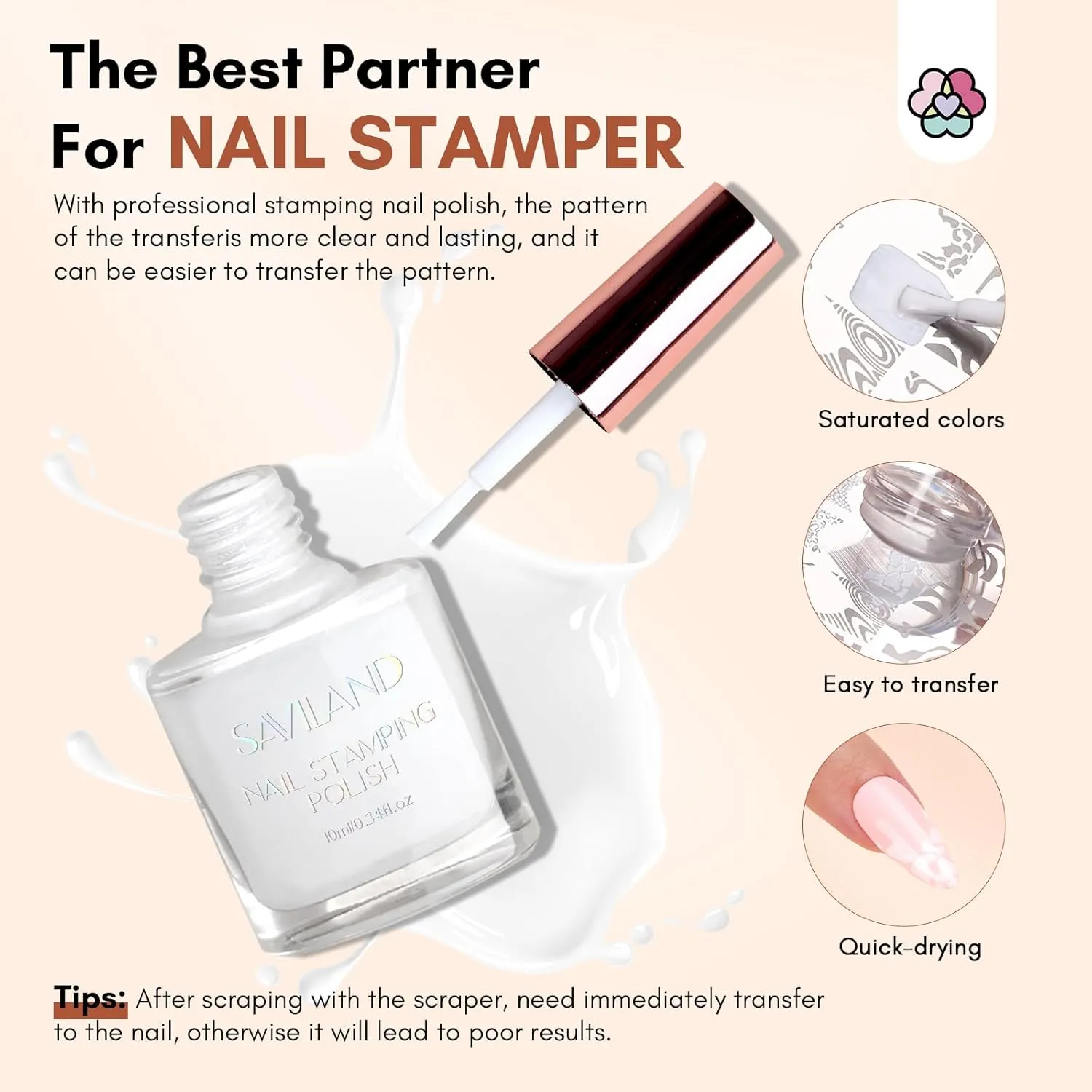 Saviland French Tip Nail Stamp: 10Pcs Nail Stamper Kit with 2 Nails Stamping Polish Gel, Peel off Latex Tape and 2 Replacement French Tip Nails Tool Heads for Frenchs Manicure Kit Home DIY