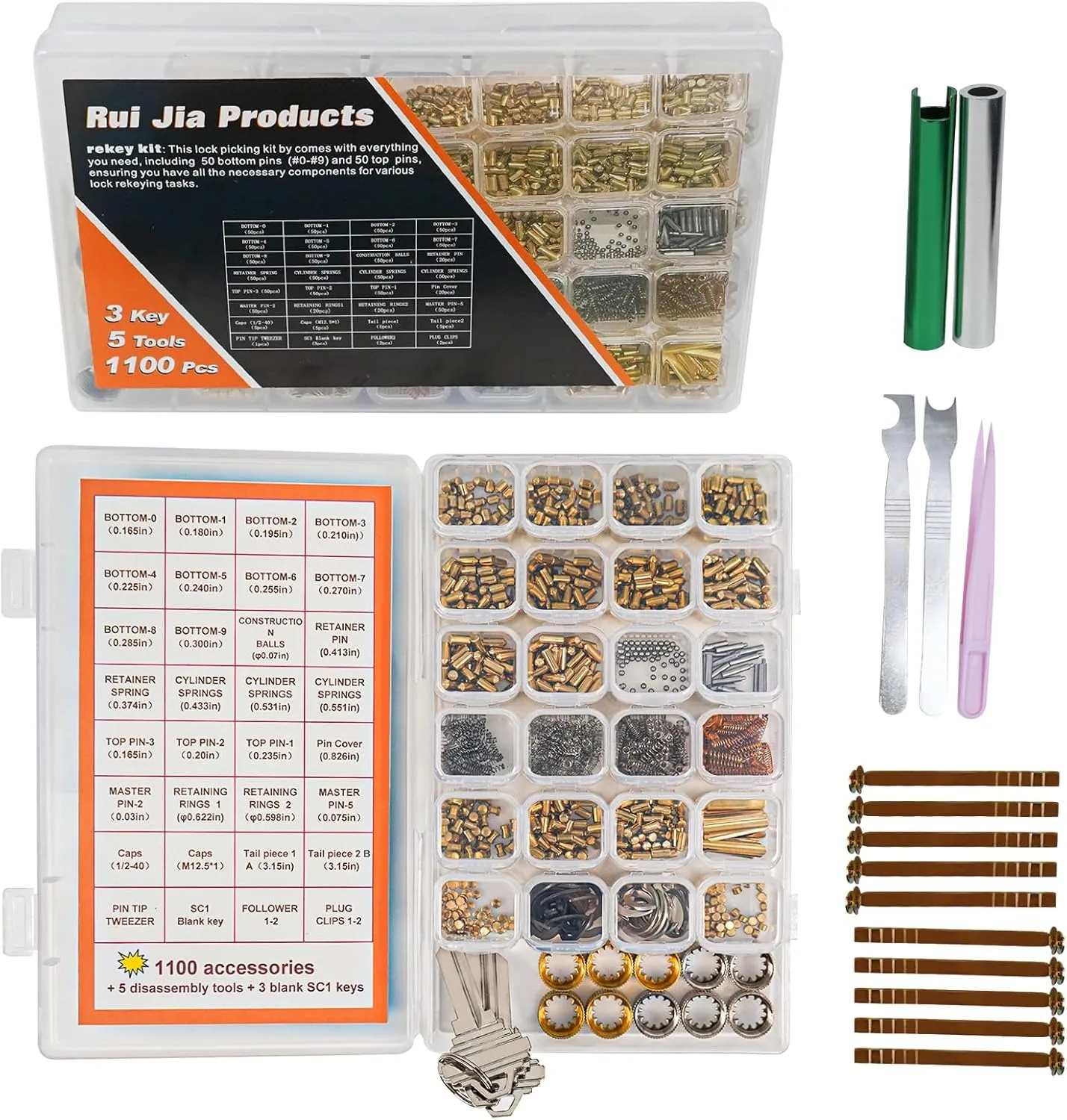 SC1/SC4 Compatible Schlage Rekeying Kit with Patio Door Lock Compatibility - DIY Home Security Upgrade! 1100-Piece Set with Pins, Springs, Cap, Tail Piece, Master Pin, and SC1 Key. Easily rekey kit