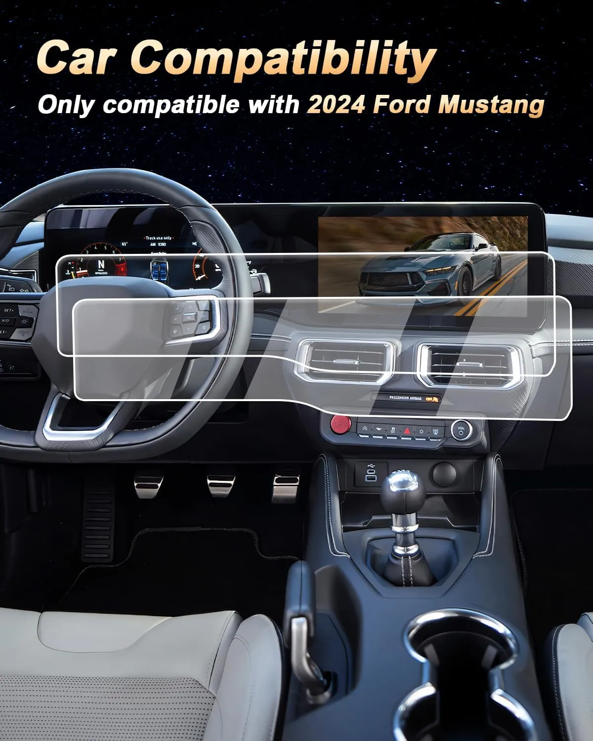 Screen Protector 2 Pcs For 2024-2025 Ford Mustang, Nano-film 12.4-Inch Dashboard 13.2-Inch Navigation Screen Protector for 2024-2025 Mustang(EcoBoost Premium/GT Premium/Dark Horse Premium/Dark Horse) Accessories - Easy to Install
