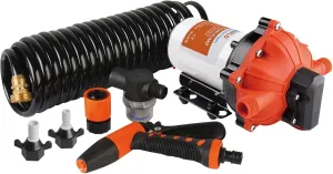 SEAFLO 55-Series Washdown Pump Kit - 12V DC, 5.5 GPM, 70 PSI, Self-Priming, Coiled Hose, Spray Nozzle, High Flow for RV, Boat, Off-Grid, Freshwater, and Saltwater Applications 4-Year Warranty