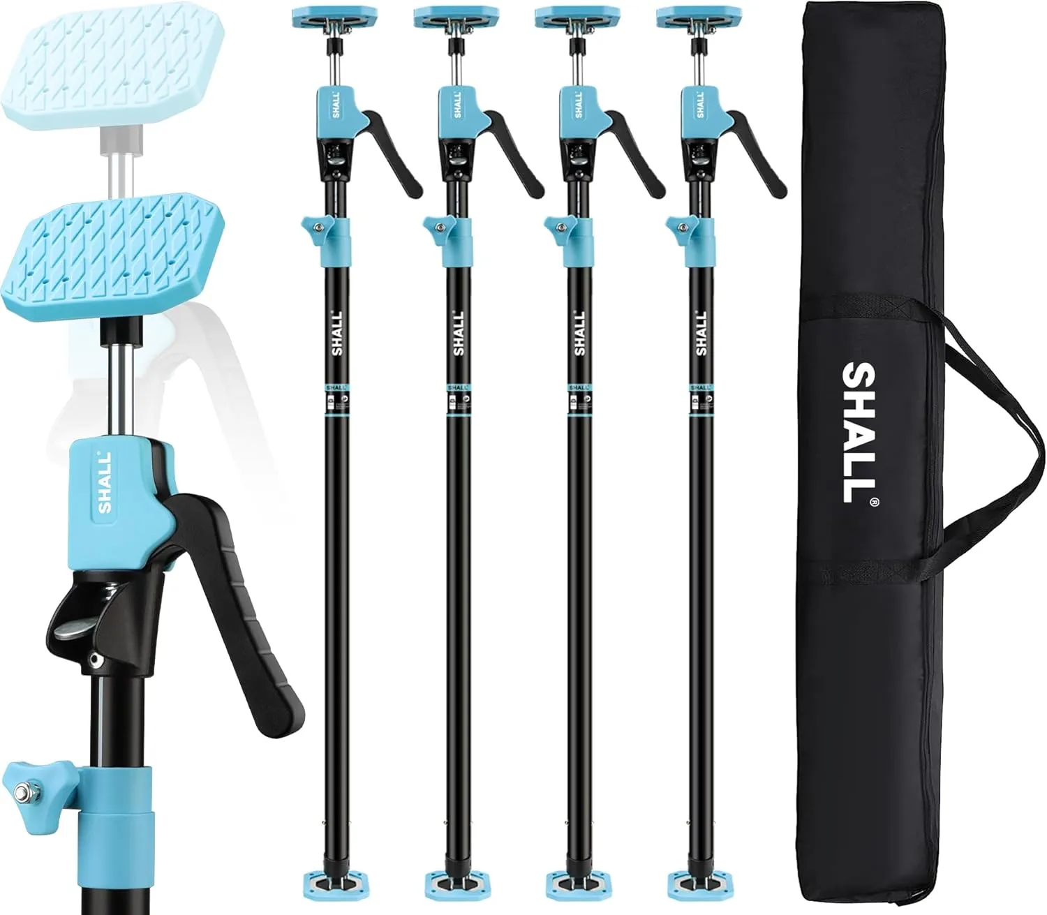 SHALL Cabinet Jack Support Pole, 54-114 in Steel Telescopic Quick Support System Rod, Adjustable 3rd Hand Tool with 154lbs Capacity for Lifting Drywall Cabinet Cargo Bars, 4 Pack w/Storage Bag