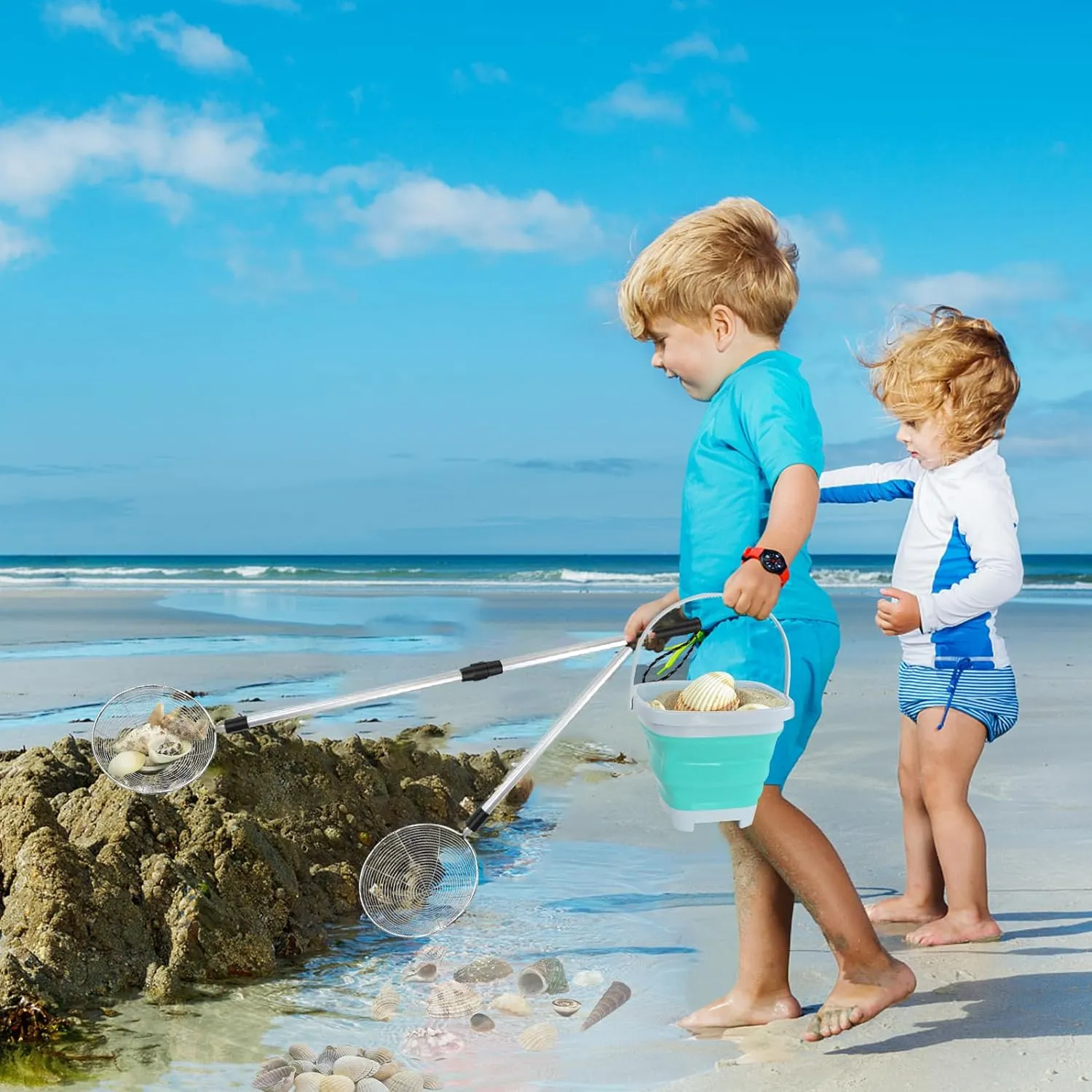 Shark Tooth Treasure Hunt Kit: Beach Sand Sifter, Shell Digging Tools & Collapsible Bucket – Ultimate Kids Beach Adventure Set for Ages 6-12