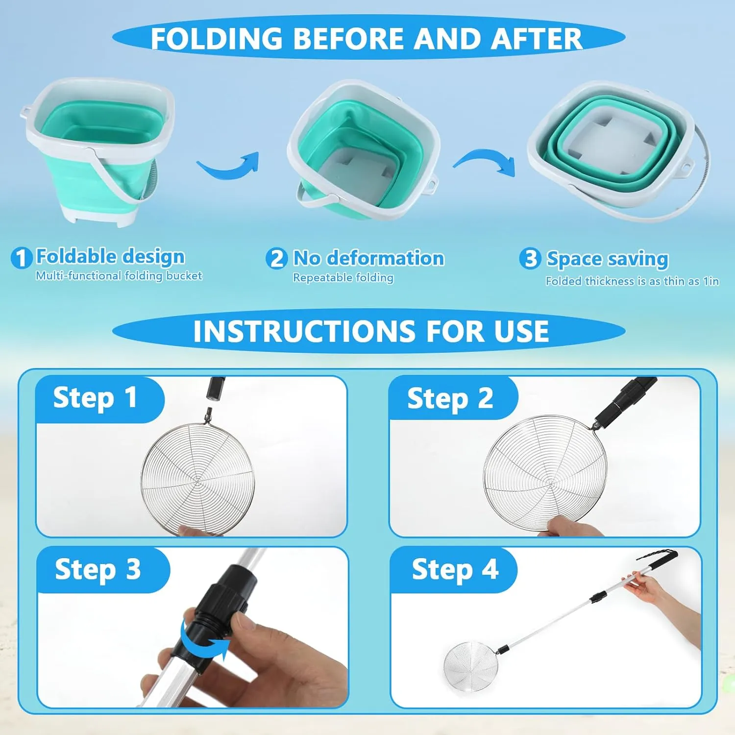 Shark Tooth Treasure Hunt Kit: Beach Sand Sifter, Shell Digging Tools & Collapsible Bucket – Ultimate Kids Beach Adventure Set for Ages 6-12