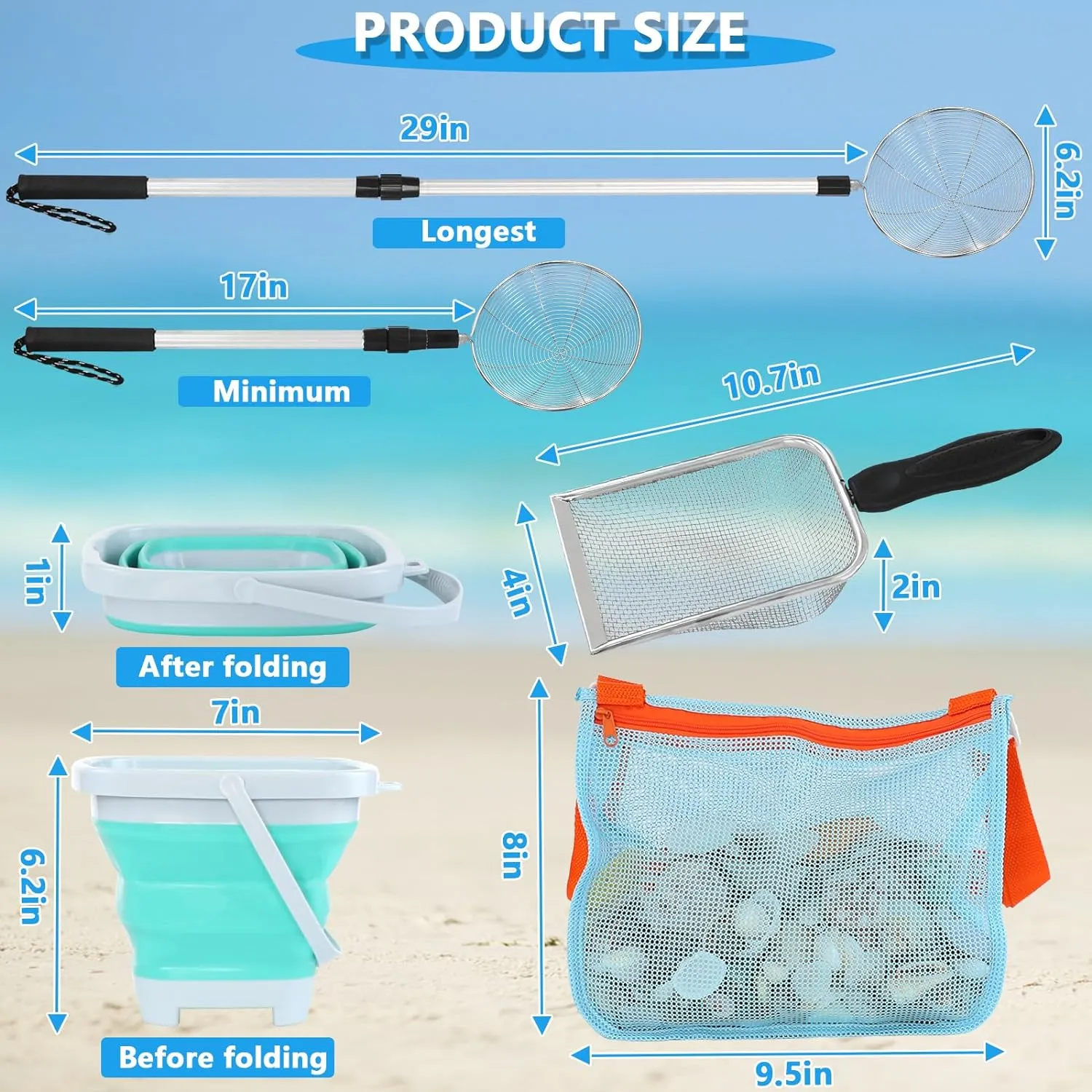 Shark Tooth Treasure Hunt Kit: Beach Sand Sifter, Shell Digging Tools & Collapsible Bucket – Ultimate Kids Beach Adventure Set for Ages 6-12