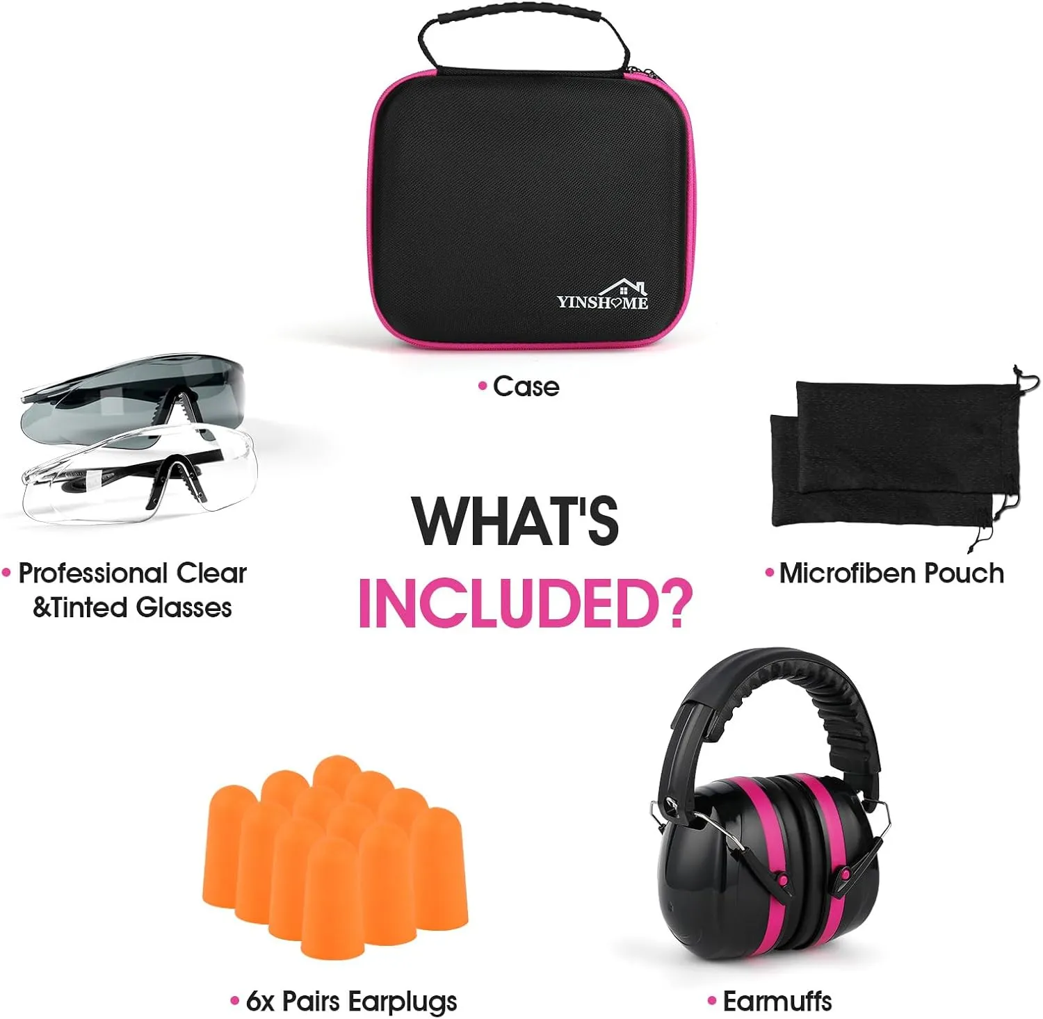 Shooting Ear Protection Earmuffs, Gun Safety Glasses, Earplugs, Protective Case