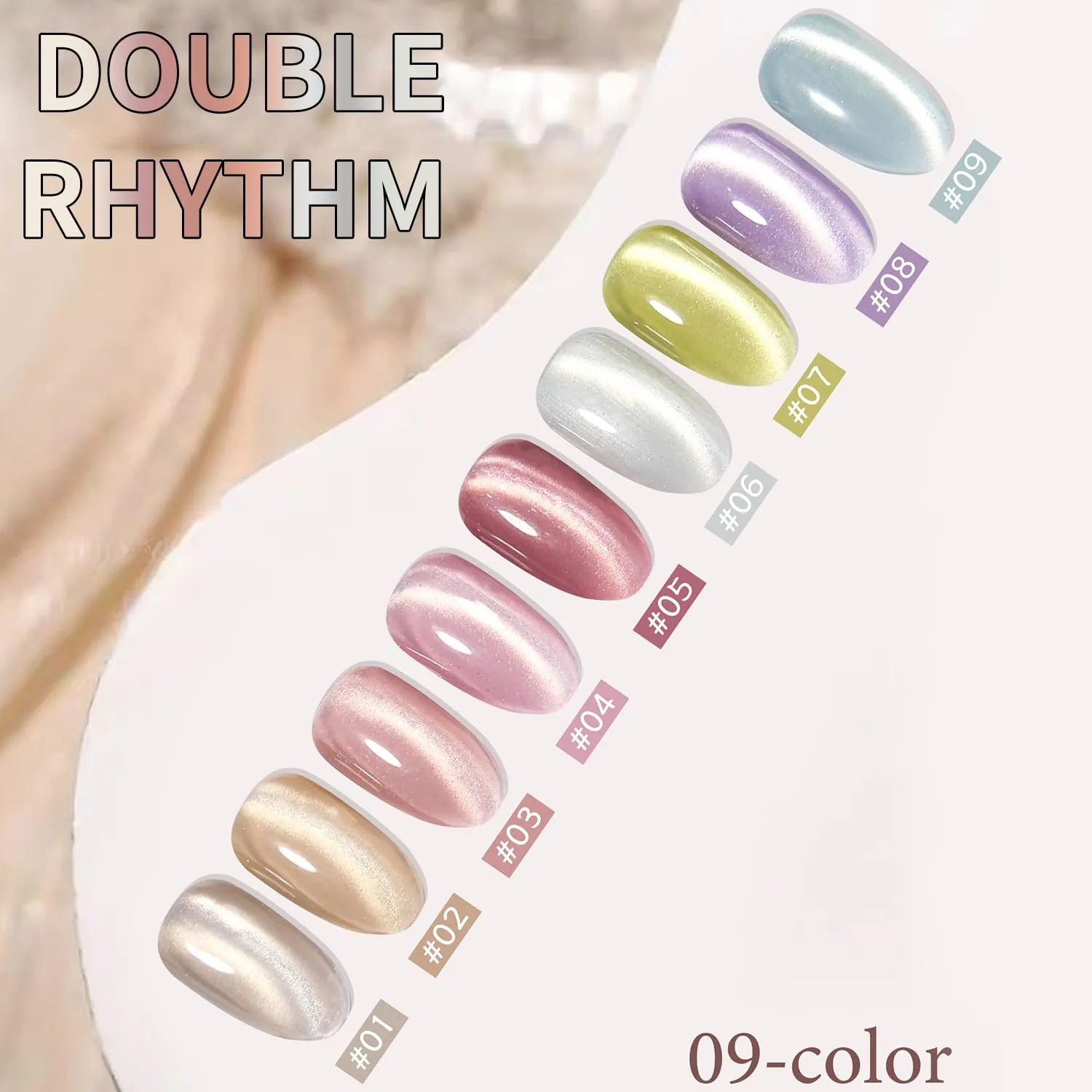 Silk Cat Eye Gel Nail Polish Set Of 9 Colors Ceramic Moonlight Glitter Reflective Shimmer White Orange Green Blue Purple Red Jelly Magnetic French Gel Polish Kit (Full Set Of 9 Colors)