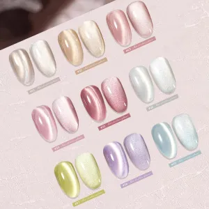Silk Cat Eye Gel Nail Polish Set Of 9 Colors Ceramic Moonlight Glitter Reflective Shimmer White Orange Green Blue Purple Red Jelly Magnetic French Gel Polish Kit (Full Set Of 9 Colors)