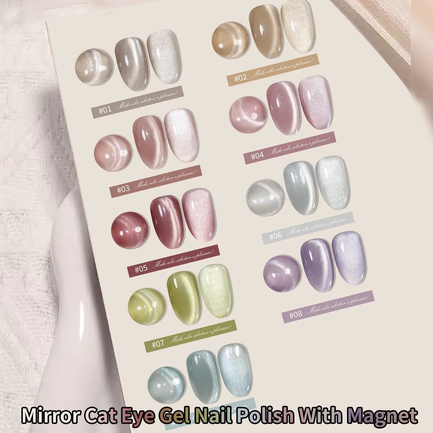 Silk Cat Eye Gel Nail Polish Set Of 9 Colors Ceramic Moonlight Glitter Reflective Shimmer White Orange Green Blue Purple Red Jelly Magnetic French Gel Polish Kit (Full Set Of 9 Colors)