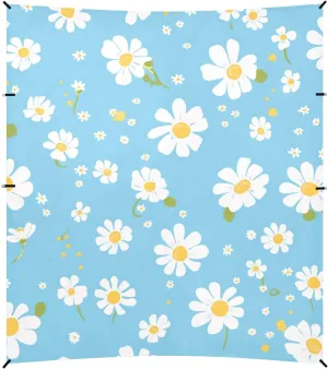 Simple Blue Daisy Foldable Beach Cabana UPF50  Protection Waterproof Outdoor Sun Shade with Sand Shovel for Camping Trips, Fishing, Backyard Fun or Picnics