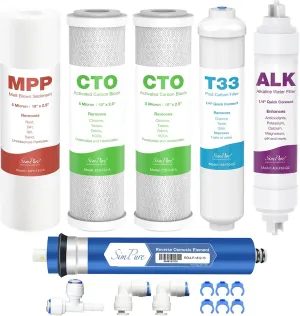 SimPure 6-Stage 75 GPD RO Complete Replacement Filter Set, Compatible with APEC Essence Series Alkaline Reverse Osmosis Water Filter System ROES-PH75, RO Filters Replacement for FILTER-MAX-ESPH