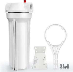 SimPure Whole House Water Filter Housing, Inline Water Filter for Home, Universal 10 inch Sediment Filter with 3/4 NPT Inlet and Outlet, Heavy Duty Steel Bracket, 4 Screws, Wrench