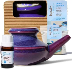 Sinus Care Kit: Complete Nasal Relief System with Ceramic Neti Pot, Essential Oil (5 ml), Mineral Salt Rinse (2 oz) - Ideal for Daily Nasal Cleansing, Congestion Relief & Sinus Health (Purple)