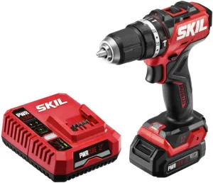 SKIL PWR CORE 12 Brushless 12V 1/2 In. Compact 3-In-1 Varible-Speed Hammer Drill Kit with 1/2'' Keyless Ratcheting Chuck & LED Worklight Includes 2.0Ah Battery and PWR JUMP Charger - HD6290A-10