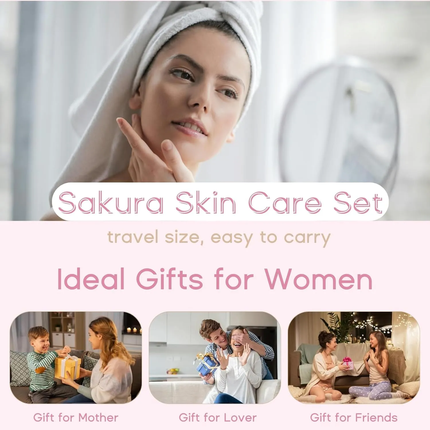 Skin Care Set Sakura Women Gifts - Skin Care for Teens 10-12 Gifts Japan - Skincare for Girls 10-12 - Gift Set for Women with Cleanser,Serum,Cream(One Size, 8PCS Sakura Scent)