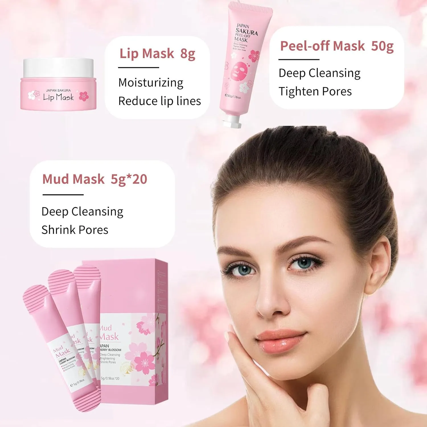 Skin Care Set Sakura Women Gifts - Skin Care for Teens 10-12 Gifts Japan - Skincare for Girls 10-12 - Gift Set for Women with Cleanser,Serum,Cream(One Size, 8PCS Sakura Scent)