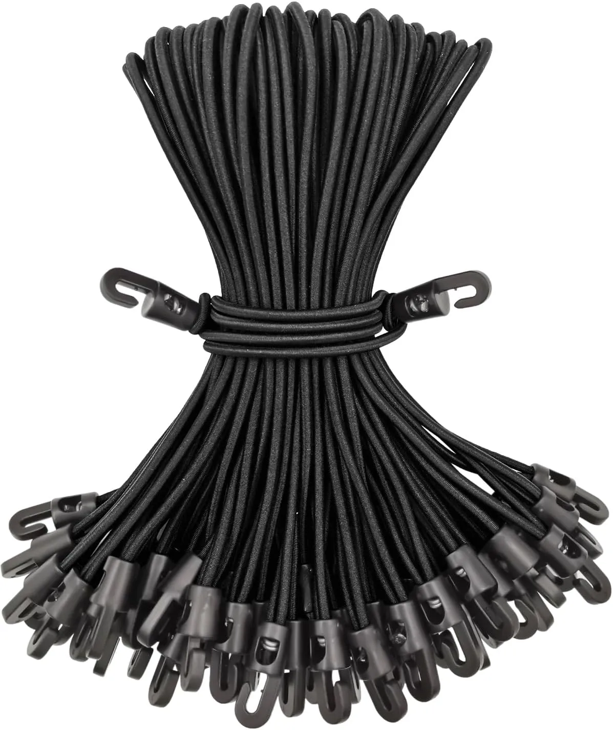 Small Bungee Cords with Hooks 10 Inch, 50 Pcs Short Bungees with Hooks, Tarpaulin Hooks for Camping Tarp, Tents, Canopy and Fixings (Black)