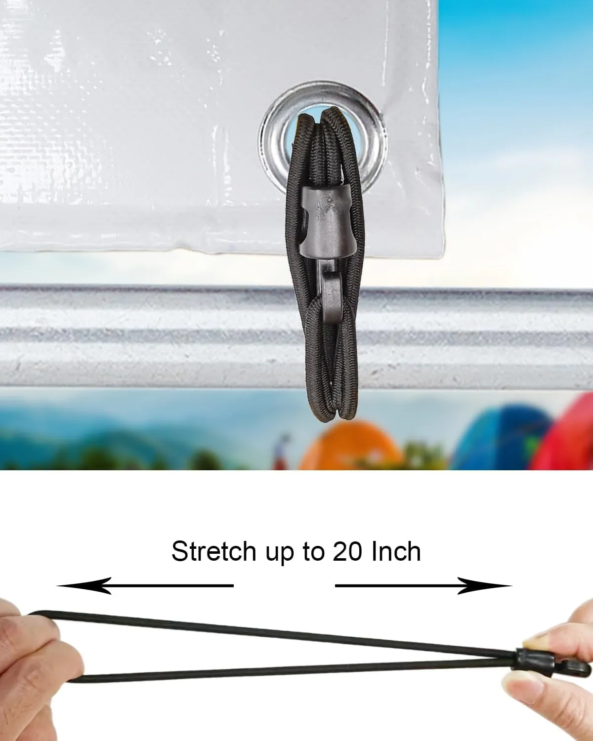 Small Bungee Cords with Hooks 10 Inch, 50 Pcs Short Bungees with Hooks, Tarpaulin Hooks for Camping Tarp, Tents, Canopy and Fixings (Black)