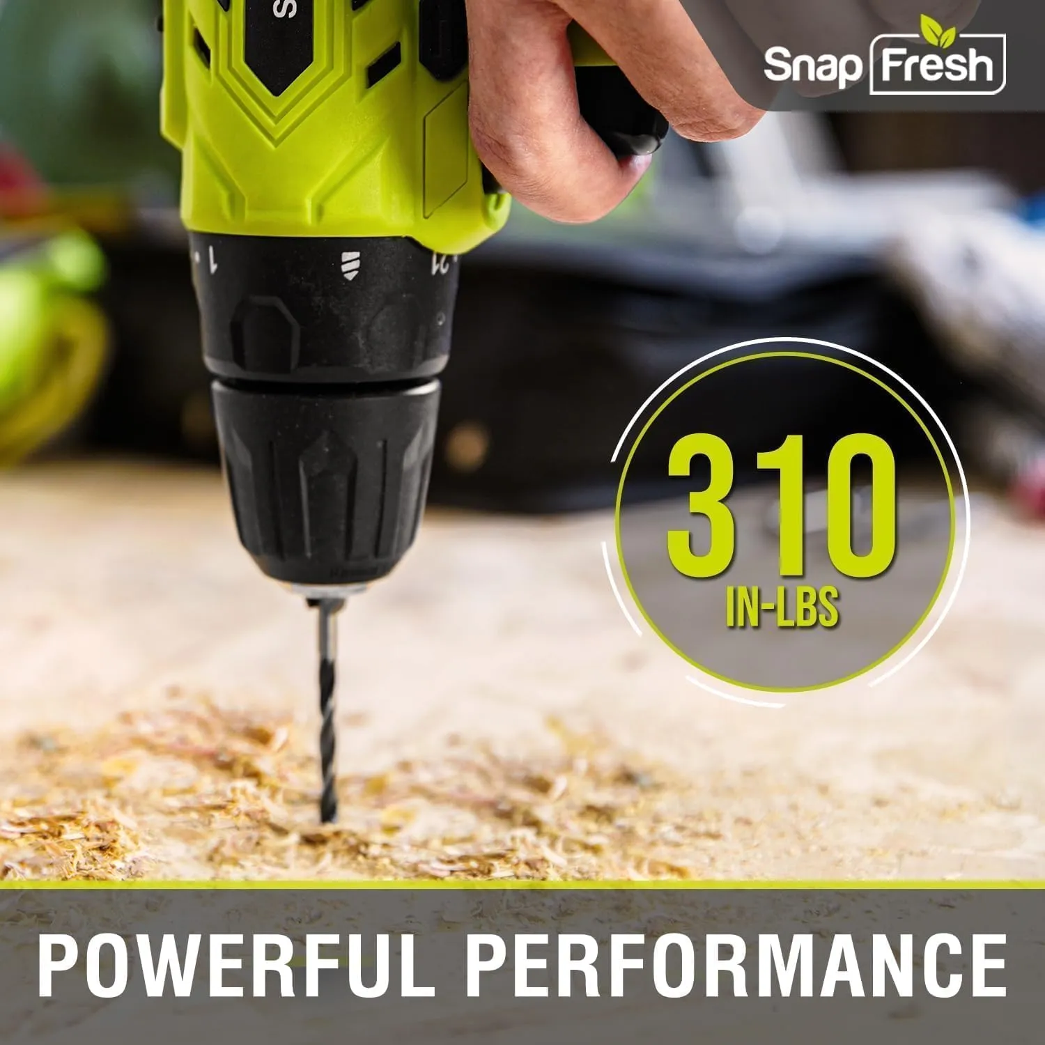 SnapFresh 20V Cordless Drill Set, 3/8" Power Drill with 2 Variable Speed, 21 1 Torque Setting, LED, 43pcs Drill Bits, Impact Driver Kit for Home,DIY-2.0Ah Battery & Fast Charger Included