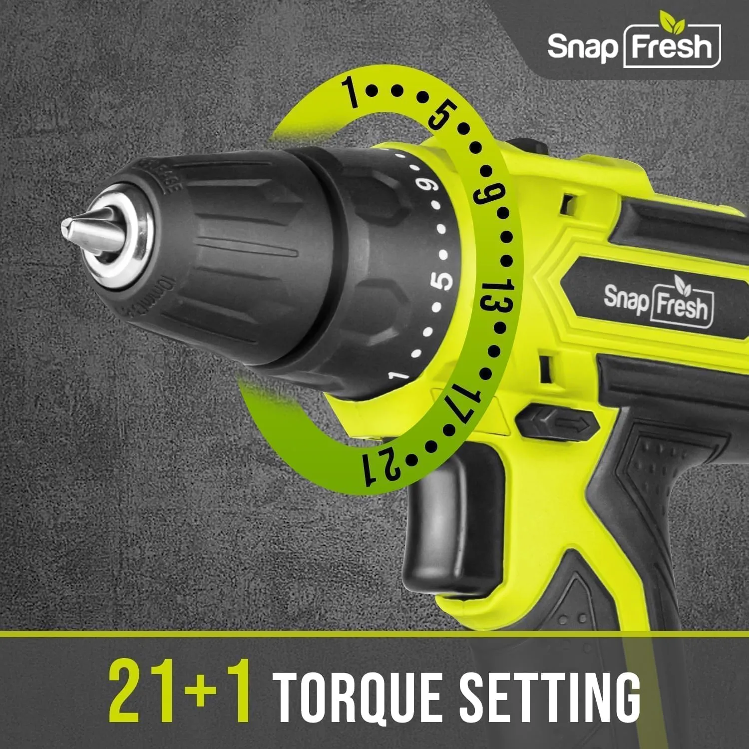 SnapFresh 20V Cordless Drill Set, 3/8" Power Drill with 2 Variable Speed, 21 1 Torque Setting, LED, 43pcs Drill Bits, Impact Driver Kit for Home,DIY-2.0Ah Battery & Fast Charger Included