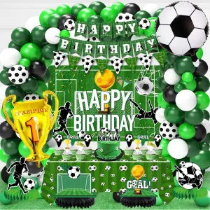 Soccer Birthday Party Decorations, 120Pcs Soccer Birthday Party Supplies ,Including Tablecloth Backdrop Banner Cake Topper Balloons, birthday Decorations Kit for boy