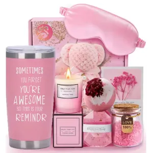 Spa Kit For Women Set with Candles, 20oz Tumbler, Pearl Diamond Soap, Bath Towel, Bath Salts, Special Gift for Women