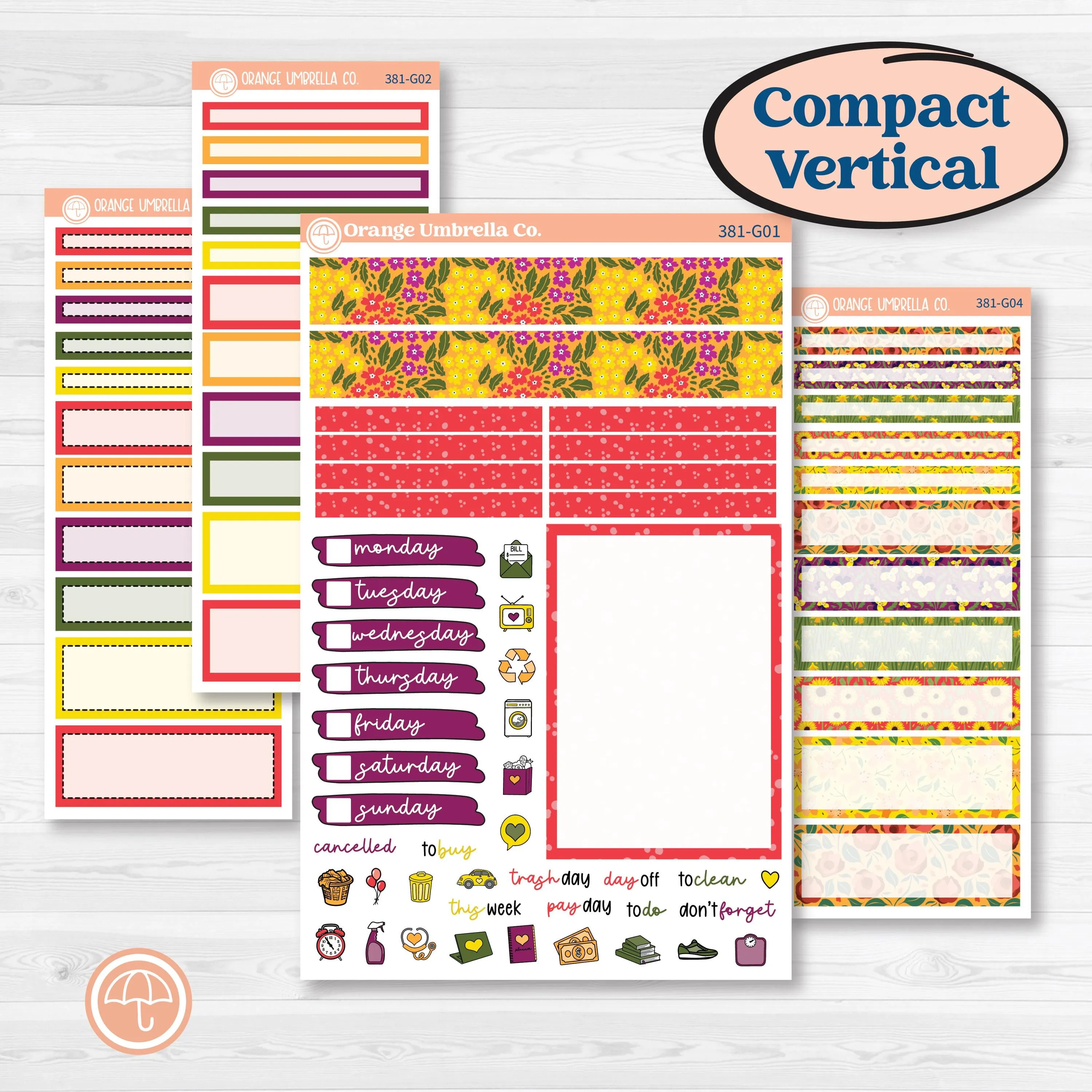 Spring or Summer Floral Kit | A5 Compact Vertical Planner Kit Stickers for Erin Condren | Flower Garden | KIT-381-G