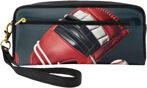 SSIMOO Baseball And Glove Print Travel Makeup Bag For On-The-Go Style For Storing Cosmetics And Beauty Essentials