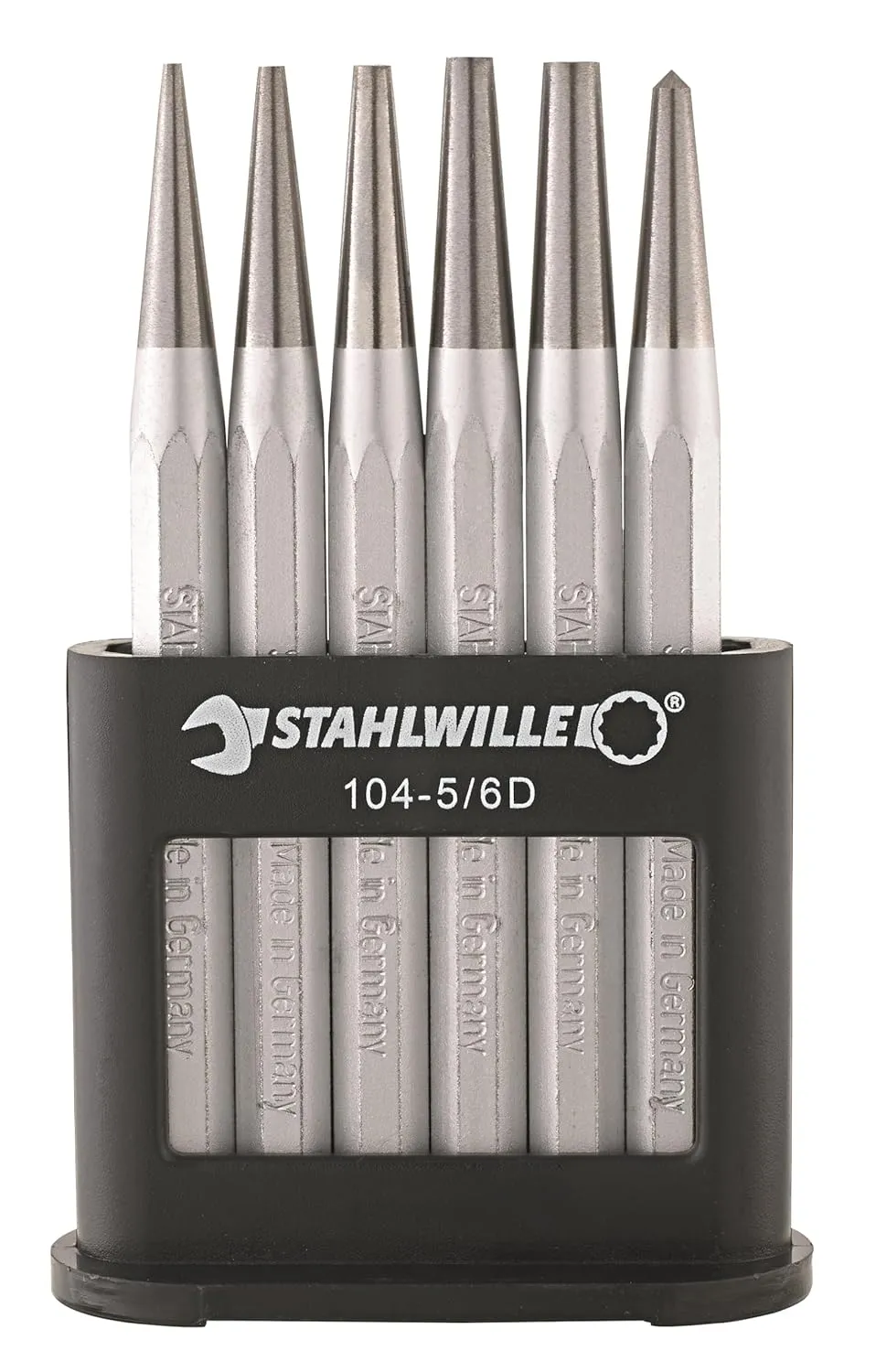 Stahlwille 96700601 Drift Pins and Centre Punches Set, 104-5/6D, 6-Piece with Plastic Stand, Made in Germany