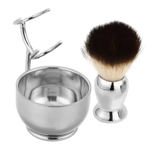 Stainless Steel Shaving Brush Set Kit with Holder Razor Stand Bowl Men's Grooming Kit